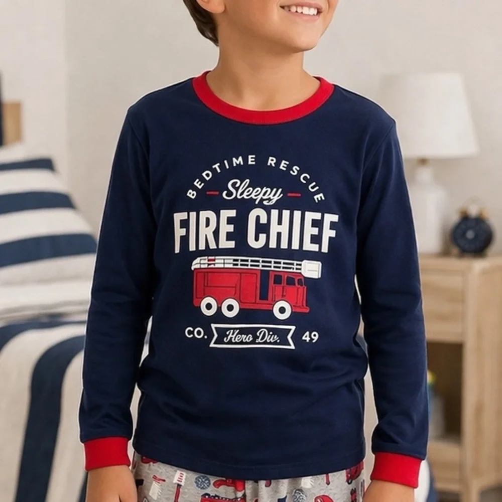 Carters Cotton Fire Truck Tee and Fleece pants 2 piece pajama Set Size 8